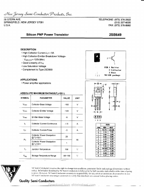 2SB649 Datasheet PDF New Jersey Semiconductor