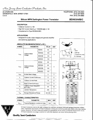 BDX63A Datasheet PDF New Jersey Semiconductor