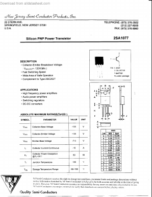 2SA1077 Datasheet PDF New Jersey Semiconductor