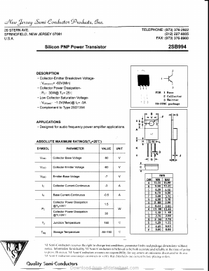 2SB994 Datasheet PDF New Jersey Semiconductor