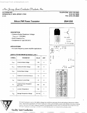 A1232 Datasheet PDF New Jersey Semiconductor