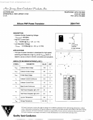 2SA1741 Datasheet PDF New Jersey Semiconductor