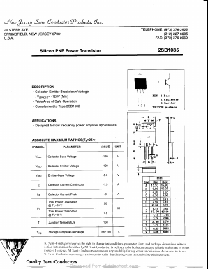 2SB1085 Datasheet PDF New Jersey Semiconductor