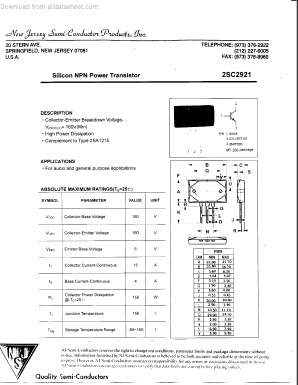 C2921 Datasheet PDF New Jersey Semiconductor