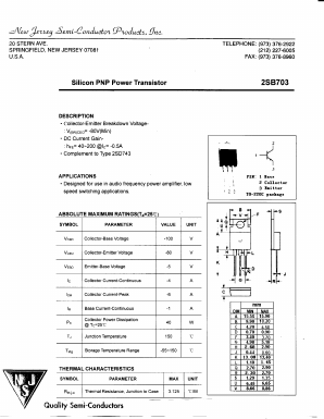 2SB703 Datasheet PDF New Jersey Semiconductor