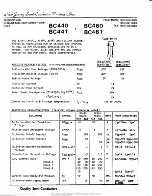 BC460 Datasheet PDF New Jersey Semiconductor