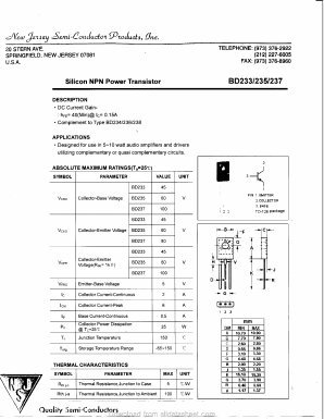 BD235 Datasheet PDF New Jersey Semiconductor
