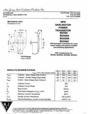 BDX69A Datasheet PDF New Jersey Semiconductor