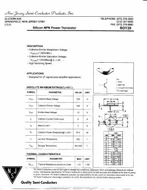 BDY28 Datasheet PDF New Jersey Semiconductor
