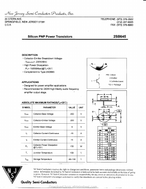 2SB645 Datasheet PDF New Jersey Semiconductor
