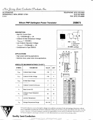 B673 Datasheet PDF New Jersey Semiconductor