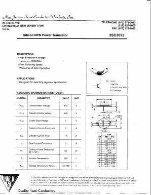 2SC3092 Datasheet PDF New Jersey Semiconductor