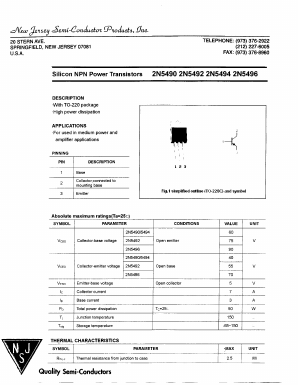 2N5496 Datasheet PDF New Jersey Semiconductor