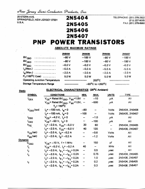 2N5404 Datasheet PDF New Jersey Semiconductor