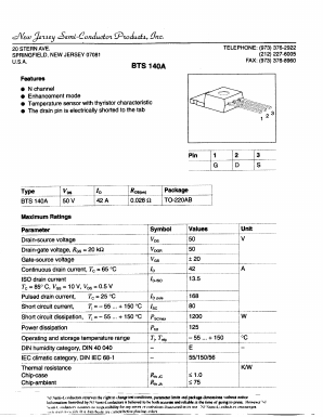 BTS140A Datasheet PDF New Jersey Semiconductor