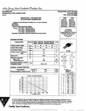 BDX33B Datasheet PDF New Jersey Semiconductor