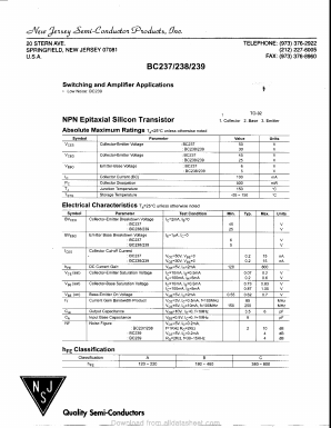 BC238 Datasheet PDF New Jersey Semiconductor