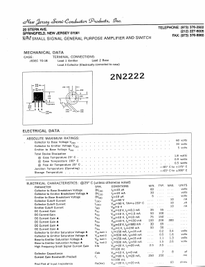 2N2222 Datasheet PDF New Jersey Semiconductor