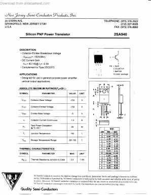 2SA940 Datasheet PDF New Jersey Semiconductor
