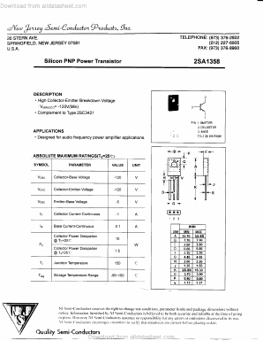 A1358 Datasheet PDF New Jersey Semiconductor