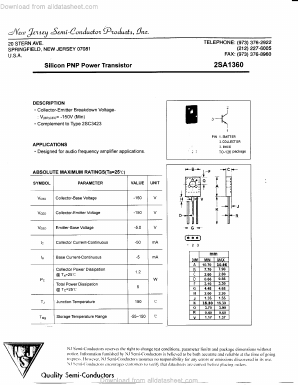 2SA1360 Datasheet PDF New Jersey Semiconductor