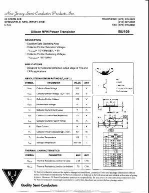 BU109 Datasheet PDF New Jersey Semiconductor