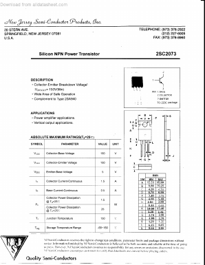 2SC2073 Datasheet PDF New Jersey Semiconductor