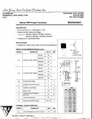 BD240A Datasheet PDF New Jersey Semiconductor