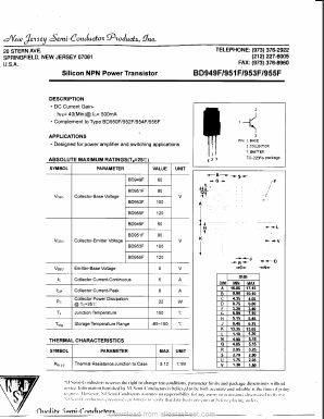 BD951F Datasheet PDF New Jersey Semiconductor