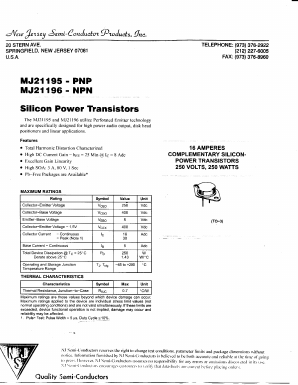 MJ21196 Datasheet PDF New Jersey Semiconductor