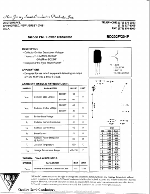 BD204F Datasheet PDF New Jersey Semiconductor