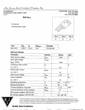 BUZ50A Datasheet PDF New Jersey Semiconductor
