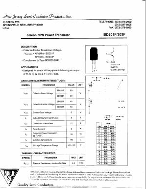 BD203F Datasheet PDF New Jersey Semiconductor