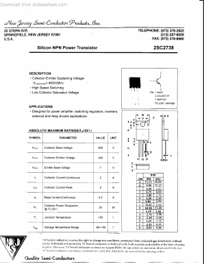 2SC2738 Datasheet PDF New Jersey Semiconductor