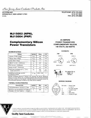 MJ15003 Datasheet PDF New Jersey Semiconductor