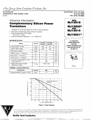 MJ15020 Datasheet PDF New Jersey Semiconductor