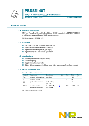 PBSS5140T,215 Datasheet PDF NXP Semiconductors.