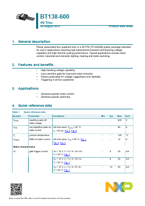 BT138-600/DG Datasheet PDF NXP Semiconductors.