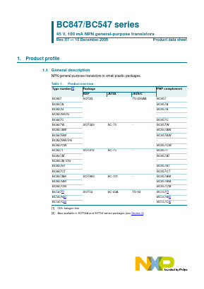 BC847 Datasheet PDF NXP Semiconductors.