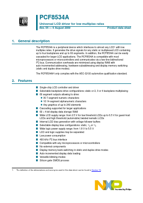 PCF8534AHL/1 Datasheet PDF NXP Semiconductors.