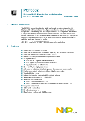 PCF8562 Datasheet PDF NXP Semiconductors.