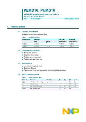 PEMD16,115 Datasheet PDF NXP Semiconductors.