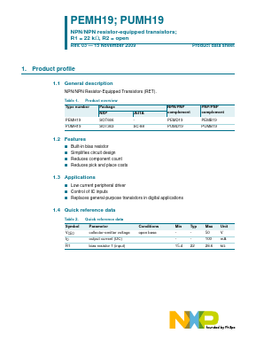 PUMH19 Datasheet PDF NXP Semiconductors.