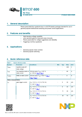 BT137-600,127 Datasheet PDF NXP Semiconductors.