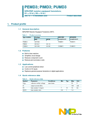 PIMD3 Datasheet PDF NXP Semiconductors.