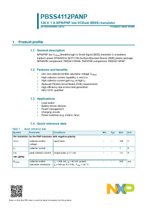 PBSS4112PANP Datasheet PDF NXP Semiconductors.