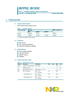 BCP52 Datasheet PDF NXP Semiconductors.