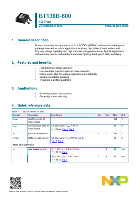 BT138B-600 Datasheet PDF NXP Semiconductors.