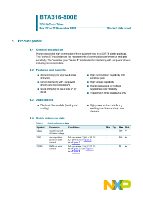 BTA316-800E_ Datasheet PDF NXP Semiconductors.