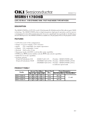 MSM5117805B-60JS Datasheet PDF Oki Electric Industry
